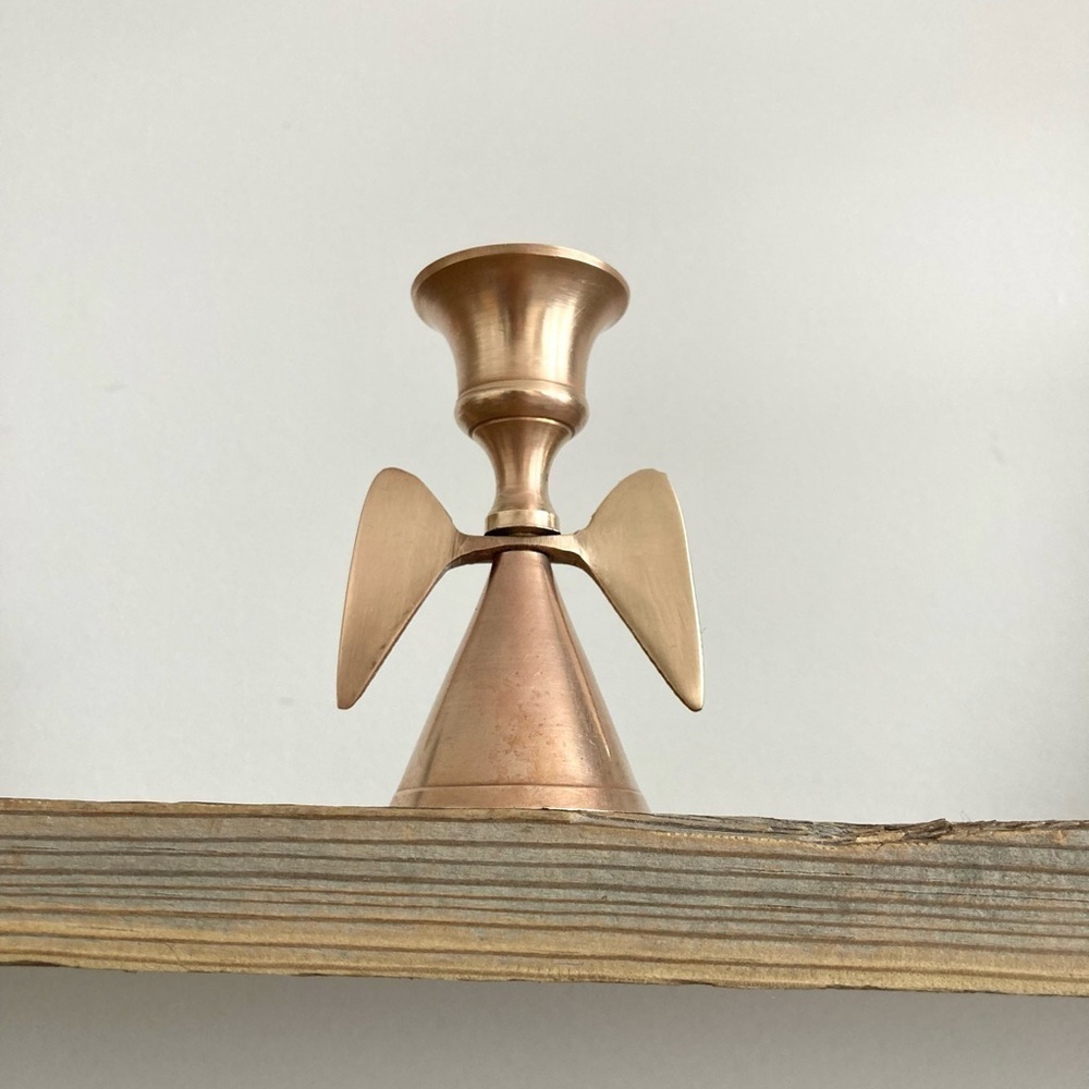 Brass delicate angel candlesticks set of 2 - Picture 4 of 11